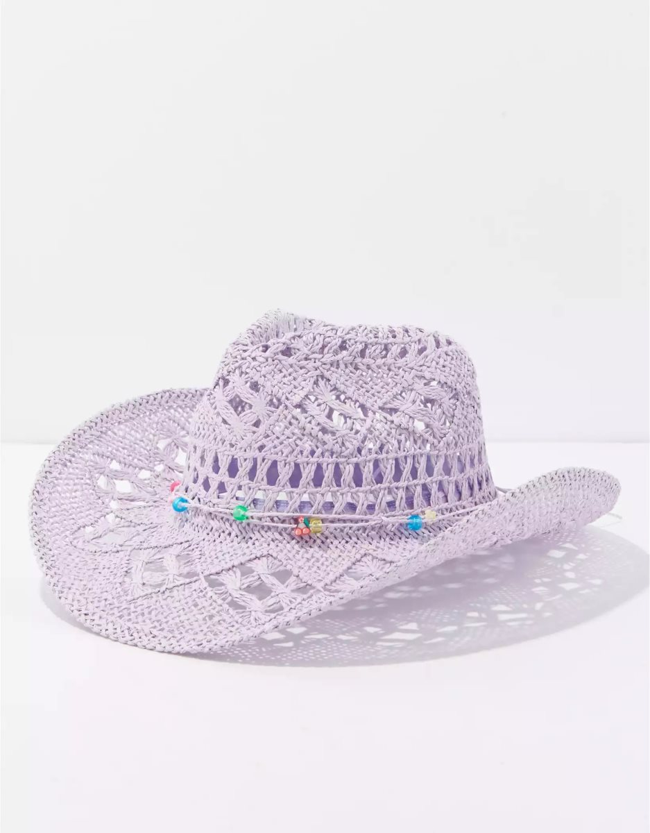 Chapeaux American Eagle AE Paper Straw Cowboy Violette Femme | KSR-81194100